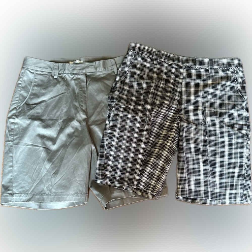 NWT Lady Hagen Pair of Bermuda Shorts Gray Black and White Plaid Size 12